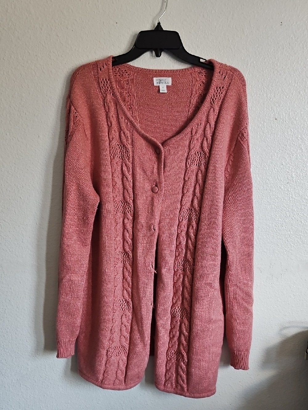 Market & Spruce Coral Pink Cable Knit Button-Up Cardigan